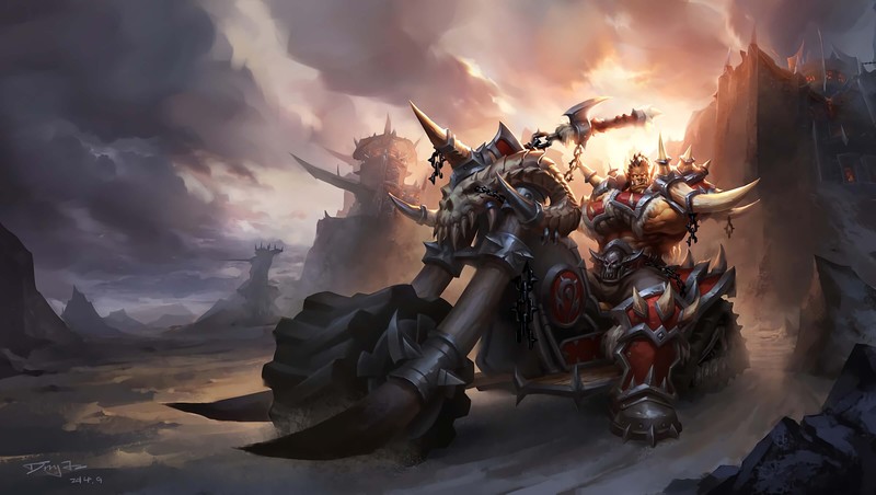 digital art, artwork, video games, Warcraft, World of Warcraft, Orc, motorcycle