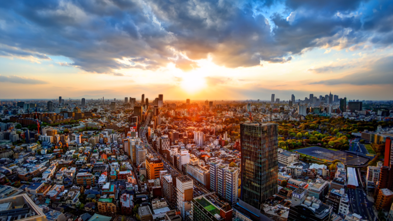 landscape, sky, city, lights, Sun, aerial view