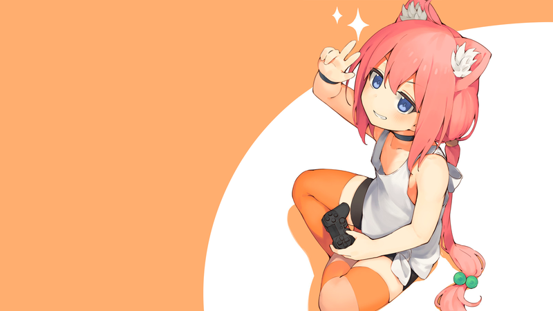 anime, manga, simple background, anime girls, nekomimi, redhead, gamepad