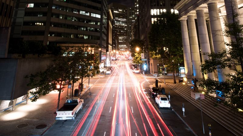 road, light, motion, street, city, 4k