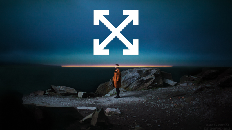 digital art, Off White, arrows (design), dark, sky