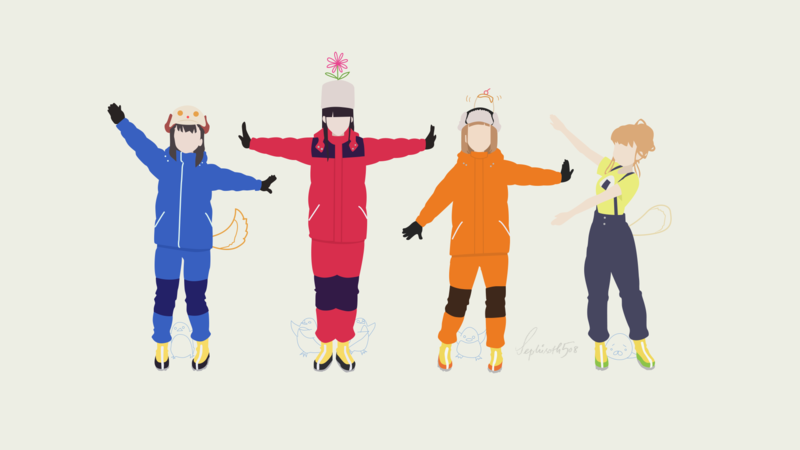 Sora yori mo Tooi Basho, Miyake Hinata, Shiraishi Yuzuki, Tamaki Mari, Kobuchizawa Shirase, anime girls, minimalism, simple background
