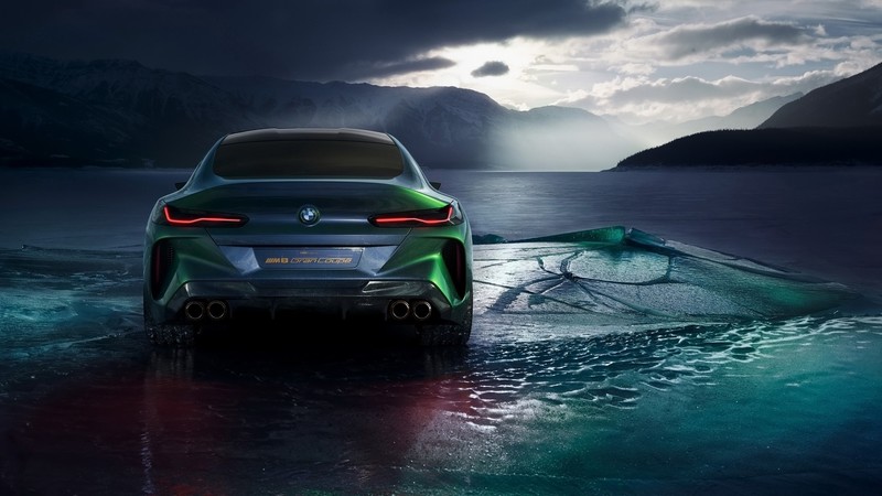 BMW, car, BMW G14/G15/G16, BMW 8 series, rear view, ice, frozen lake, green cars, green car
