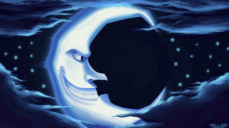 moon, smile, art, stars, night, 4k