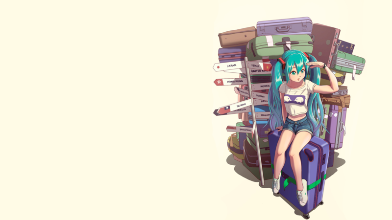 Hatsune Miku, anime, manga, anime girls, simple background, traveller, turquoise hair, Vocaloid