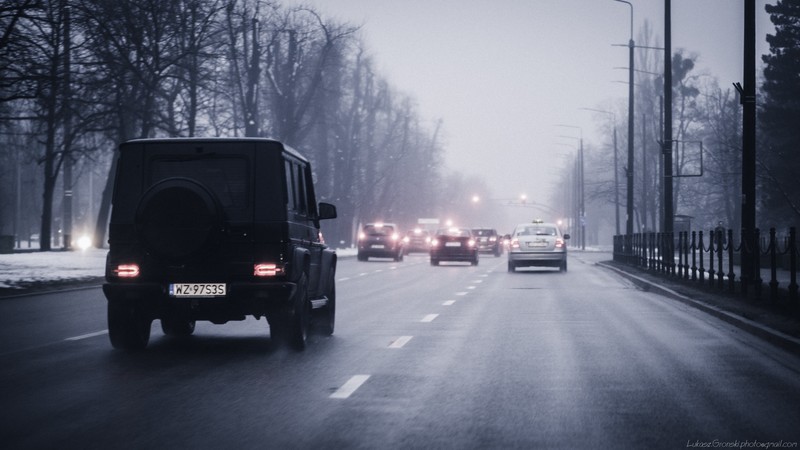 Mercedes Benz, Mercedes G-Class, Gdańsk, winter, film grain, road, highway