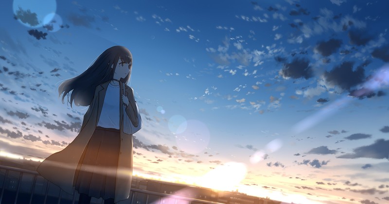 anime, anime girls, sky, long hair