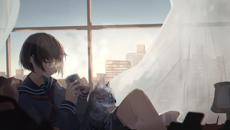 anime, anime girls, window, dark hair