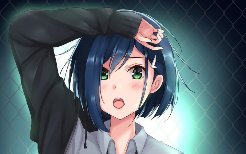 Ichigo (Darling in the FranXX), anime, anime girls, Darling in the FranXX, blue hair, green eyes
