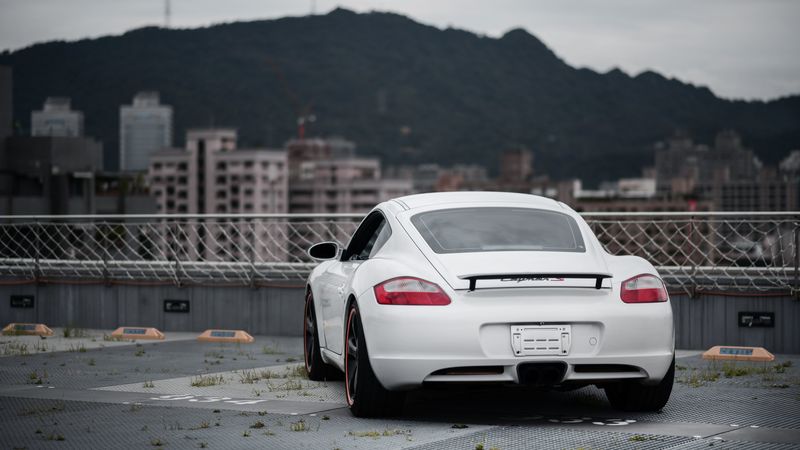 porsche cayman s, porsche, car, sports car, white, rear view, 4k