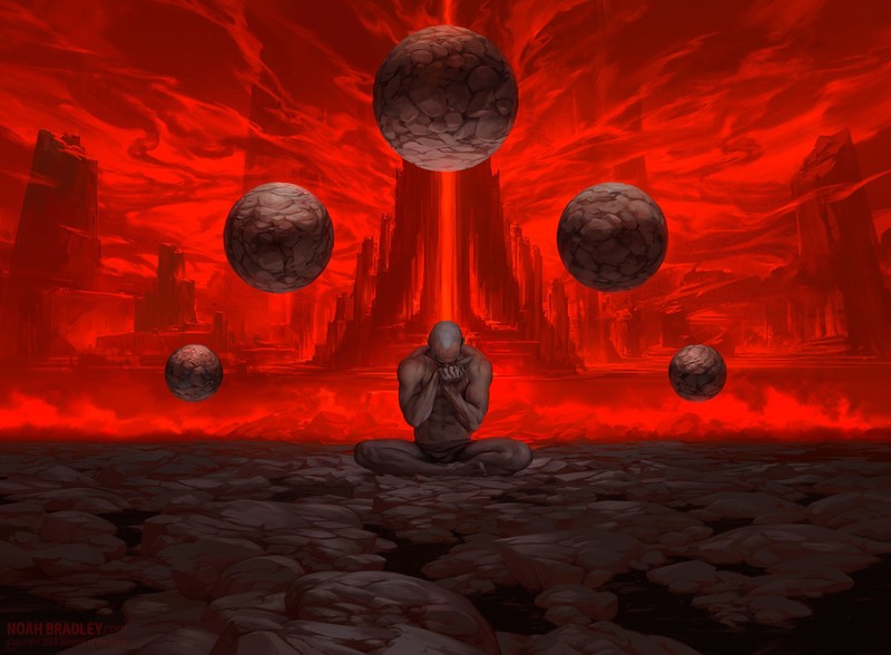 Noah Bradley, men, ball, horror, red sky, castle, Magic: The Gathering