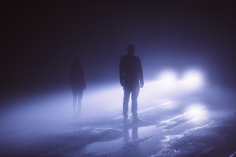 dark, lights, car, night, road