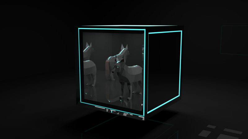 wolf, Blender, 3D, low poly, animals, dog, blue, mirror, cyan, cube