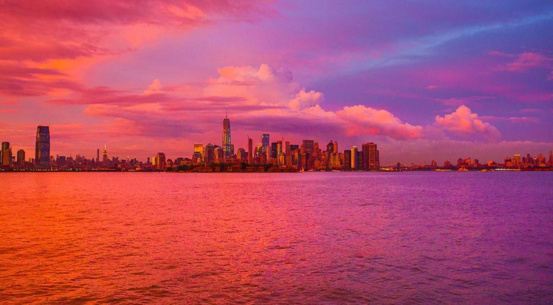New York City, sunset, clouds, cityscape, building