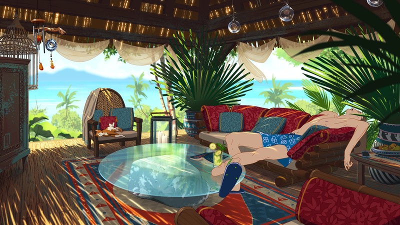 men, garden, couch, pillow, table, plants, glass, jail, beach, sea, drawing, Lorenzo Lanfranconi, juice, smartphone, magazine, rock, carpet, curtains