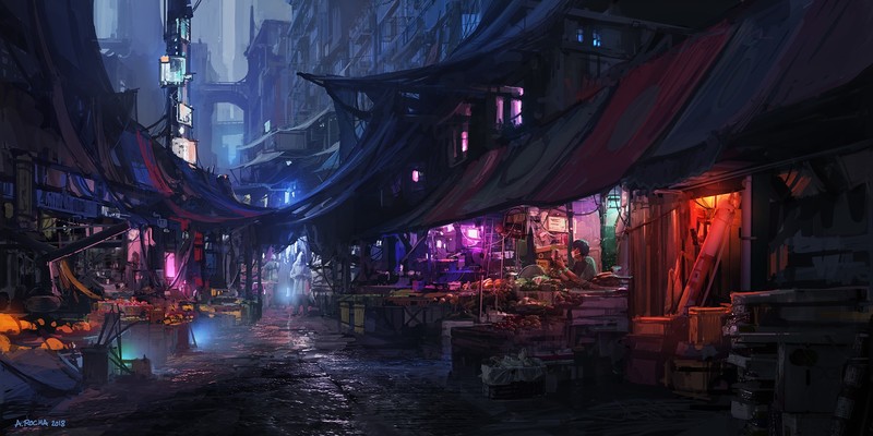 artwork, Market, city lights
