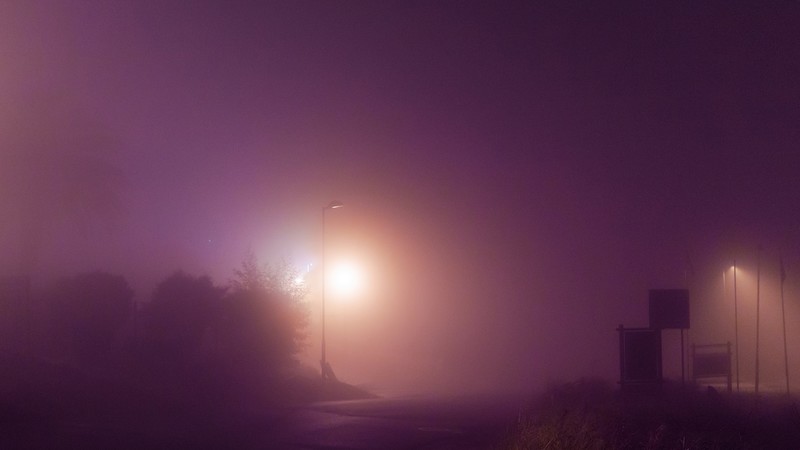 night, long exposure, street, street light, simple, purple, mist
