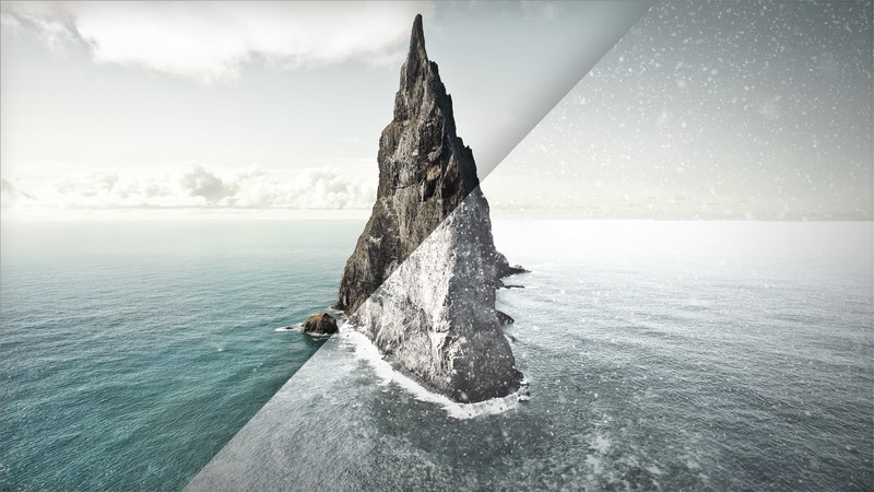water, nature, split view, stone, island