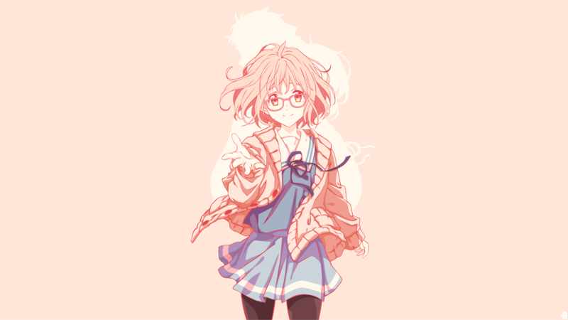 Kyoukai no Kanata, anime girls, Kuriyama Mirai, short hair, school uniform, redhead, women with glasses, looking at viewer, pantyhose, 2D, fan art, simple background