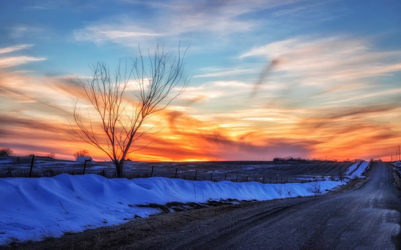 sky, dark, road, sunlight, blue, winter