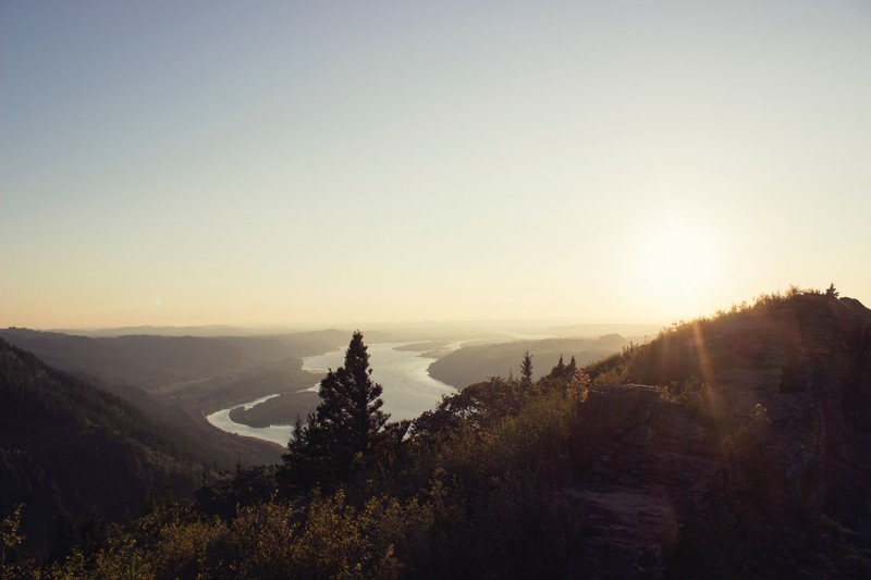 nature, landscape, panoramas, horizon, trees, river, mountains, Argentina, sky, Sun, clear sky