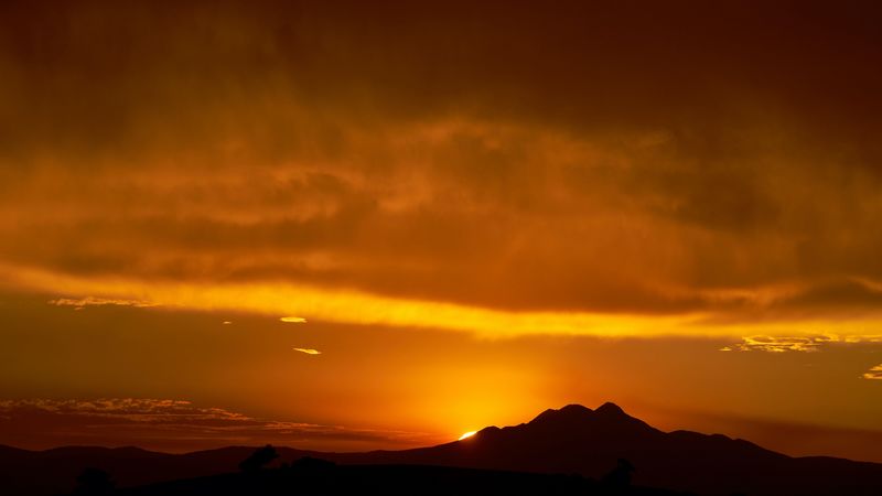 hill, sunset, silhouette, dark, 4k