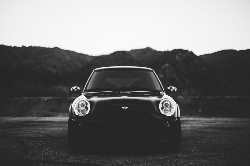 Mini, monochrome, Headlights, Mini Cooper s R56, frontal view