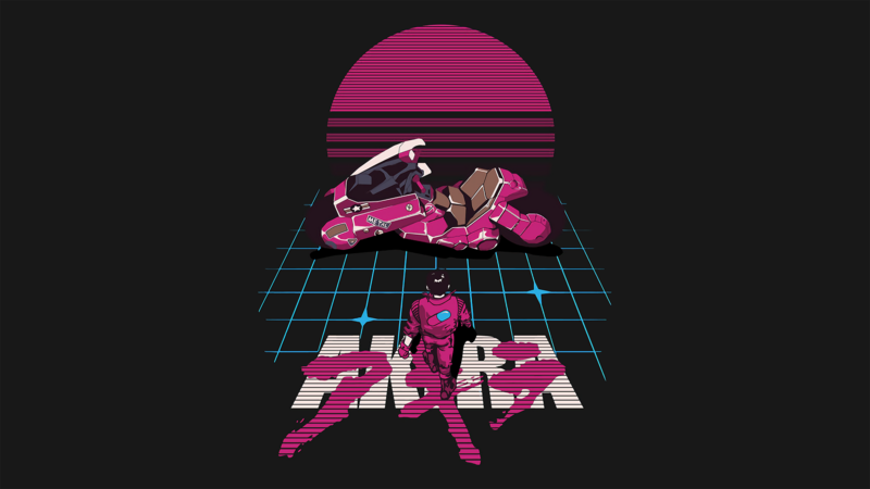 Akira, kaneda, motorcycle, neon, simple background