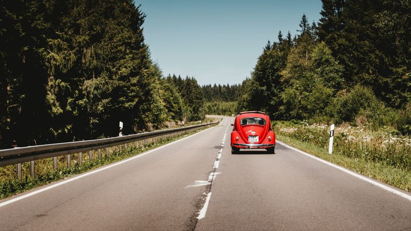 car, retro, red, old, road, 4k