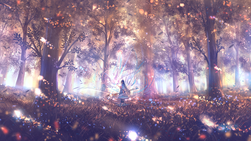 forest, long hair, staff