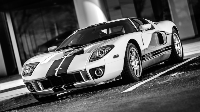Ford GT, monochrome, car
