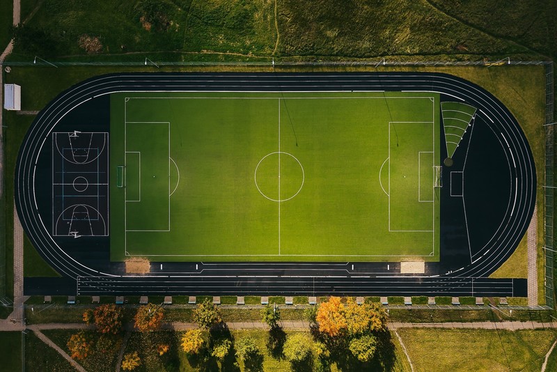 aerial view, sport, stadium, green