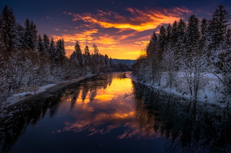 dark, landscape, sky, sunlight, water, winter