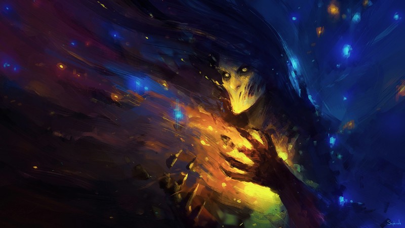 drawing, digital art, skull, neon, creature, painting, concept art, artwork, fictional characters, Sephiroth, dark