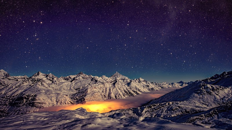 landscape, nature, mountains, panoramas, night, Switzerland, stars, snow, Alps, long exposure, mist