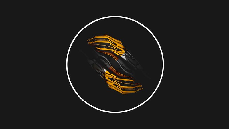 hands, circle, dark, golden, touch, 4k
