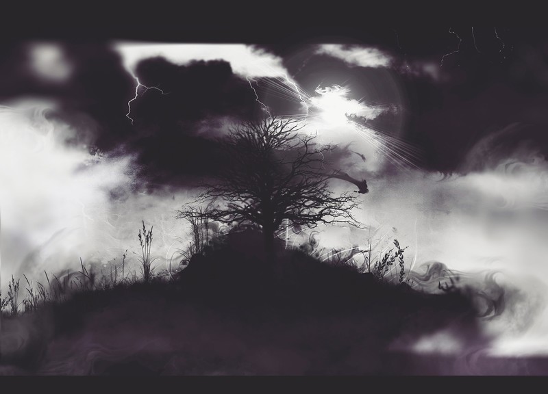 clouds, trees, monochrome