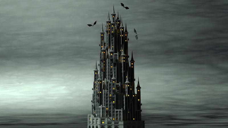 castle, dragons, fog, building, fantastic, 4k