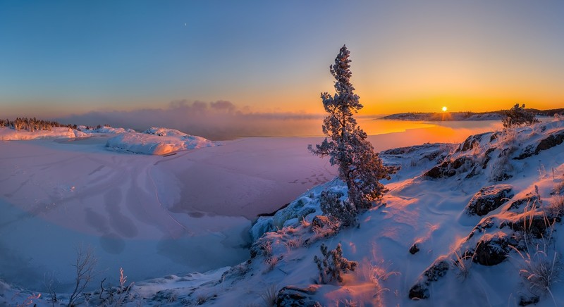landscape, snow, sunset