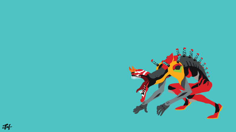 Neon Genesis Evangelion, EVA Unit 02, minimalism, simple background, slezzy7