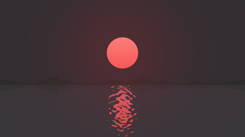 Sun, minimalism, mountains, reflection, sea