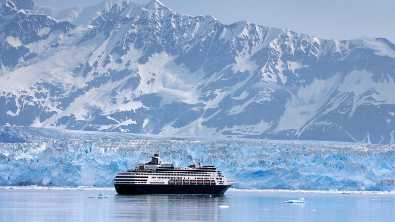 winter, boat, cruise ship, mountains, glacier, Alaska