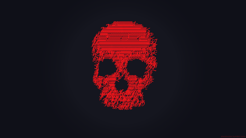 skull, ASCII art, abstract, glitch art, red