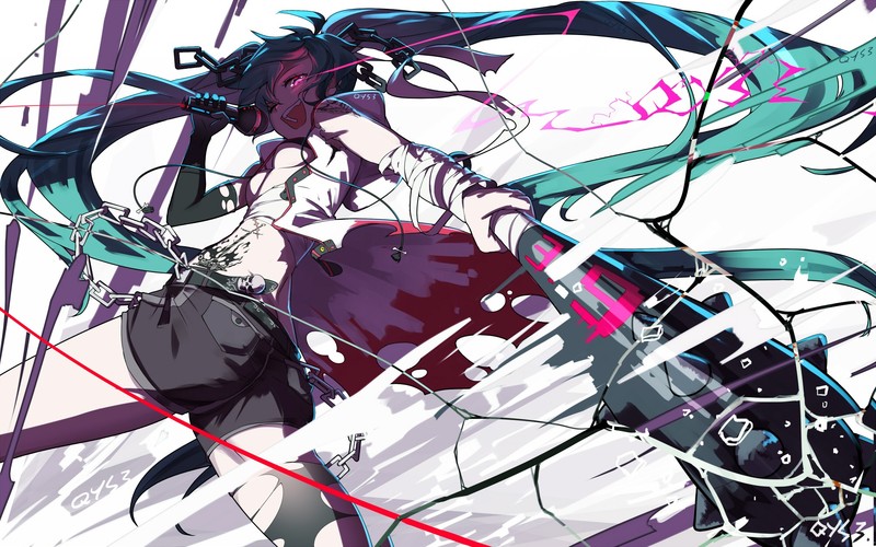 anime, Vocaloid, Hatsune Miku, twintails