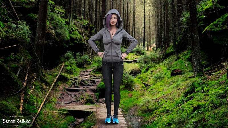 women, hoods, wood, blue eyes, render, CGI, 3d design, white nails