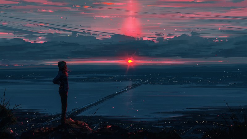digital art, landscape, Sun, clouds, sunset, Aenami, artwork, drawing