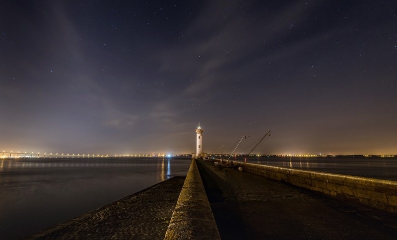 sky, night, lighthouse, France