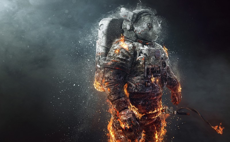 artwork, fire, astronaut, digital art, ice, NASA