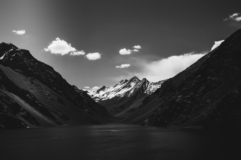 landscape, clouds, monochrome, mountains