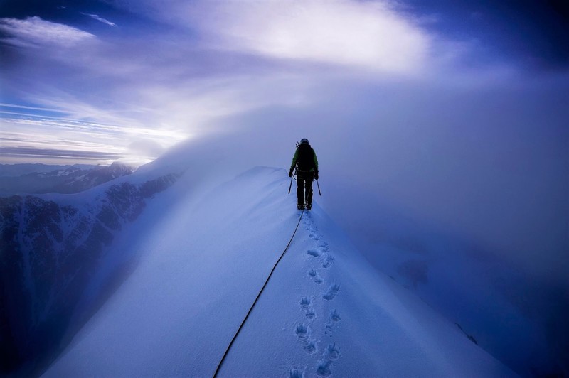 landscape, climbing, mountain top, snow